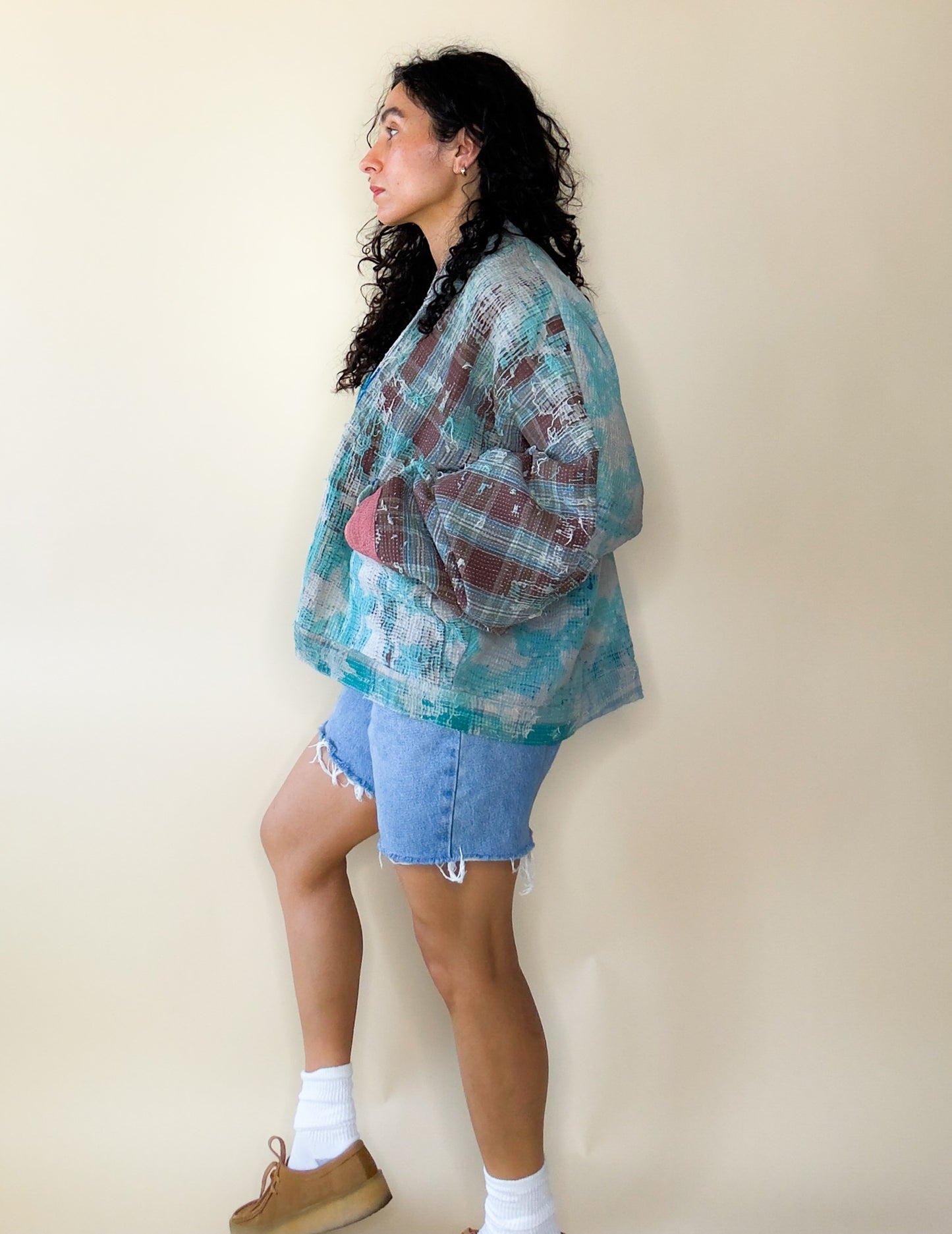 New Grunge | Raglan Sleeve Cropped Quilted Kantha Jacket | Reversible