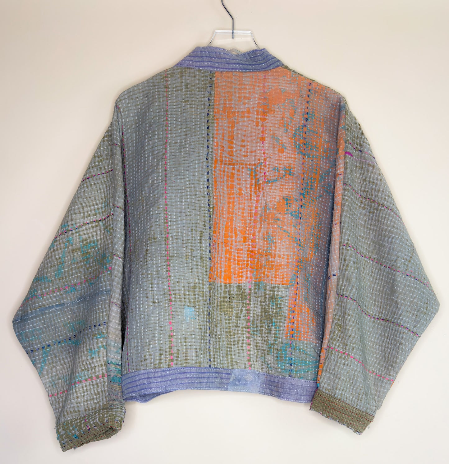 Sage Moon| Raglan Sleeve Cropped Quilted Kantha Jacket | Reversible