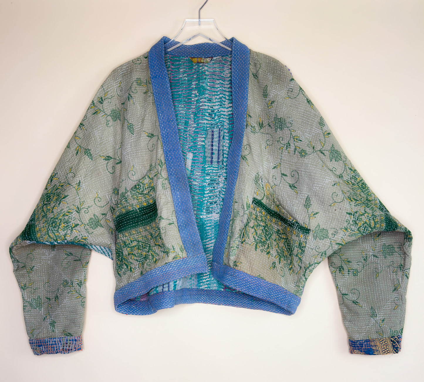 Vines | Raglan Sleeve Cropped Quilted Kantha Jacket | Reversible