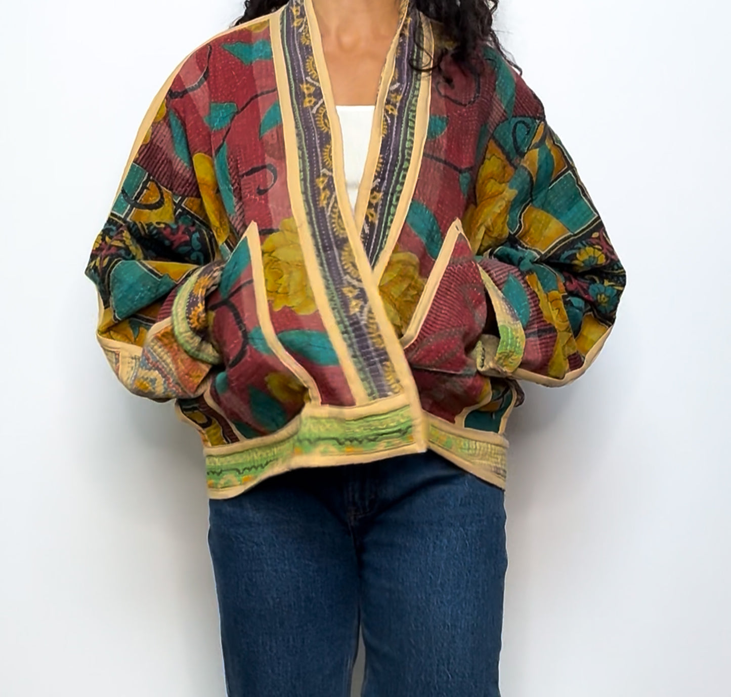 Envy | Raglan Sleeve Cropped Kantha Jacket