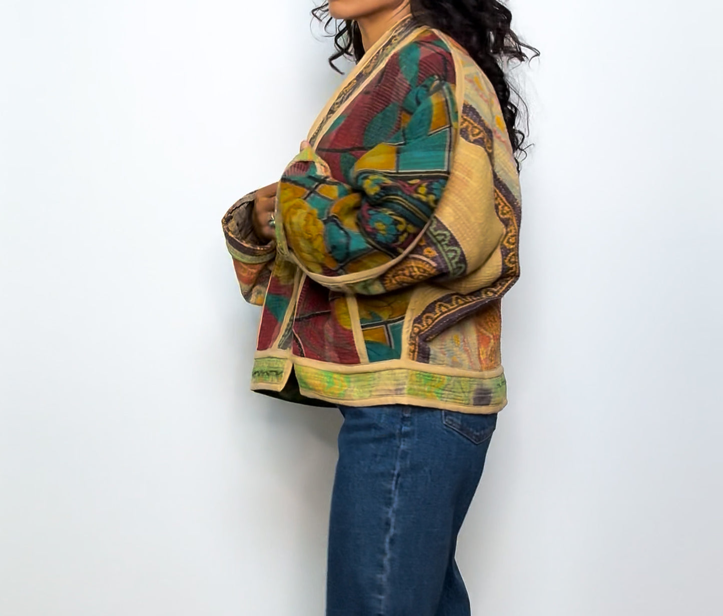 Envy | Raglan Sleeve Cropped Kantha Jacket