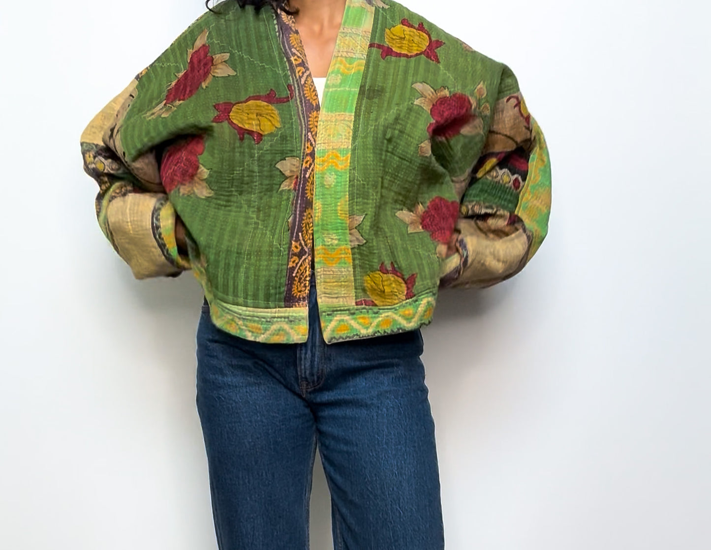 Envy | Raglan Sleeve Cropped Kantha Jacket