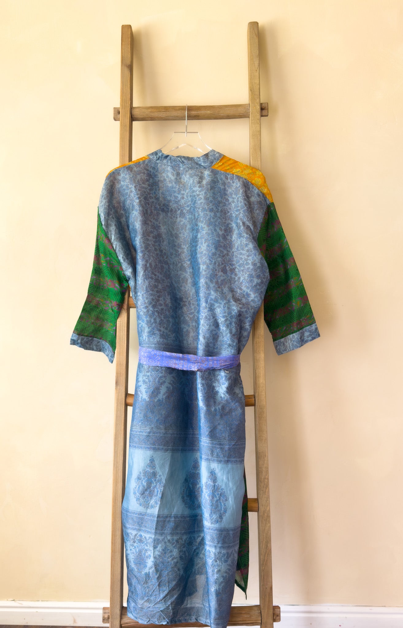 Blue and Jewel | Maxi Upcycled Silk Saree Kimono