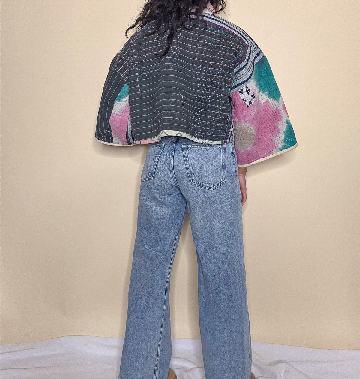 The Mila | Batwing Sleeve Cropped Kantha Jacket | Reversible