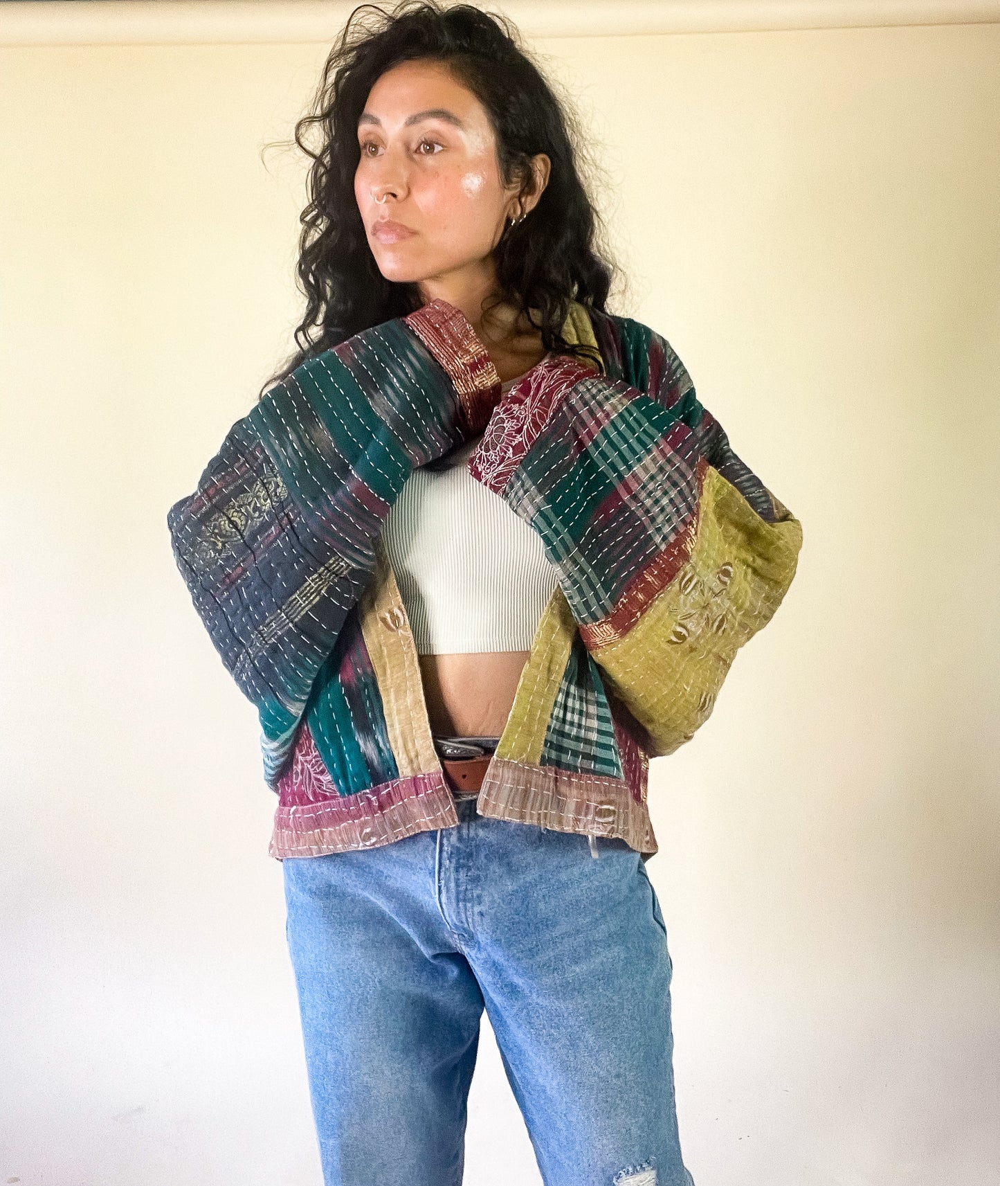 Golden Sun Raglan Sleeve Kantha Jacket