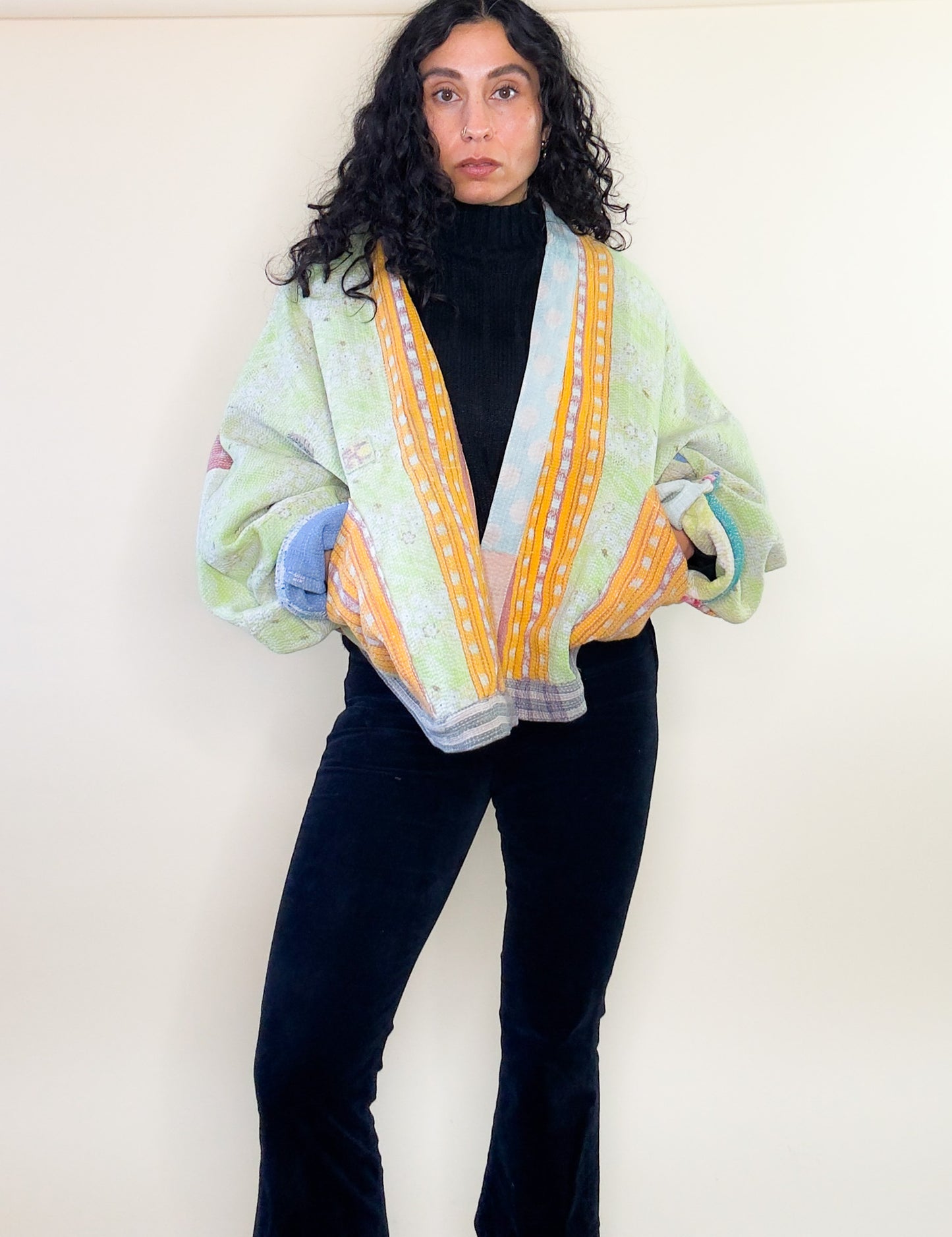 Good Luck| Raglan Sleeve Cropped Upcycled Indian Quilt Jacket