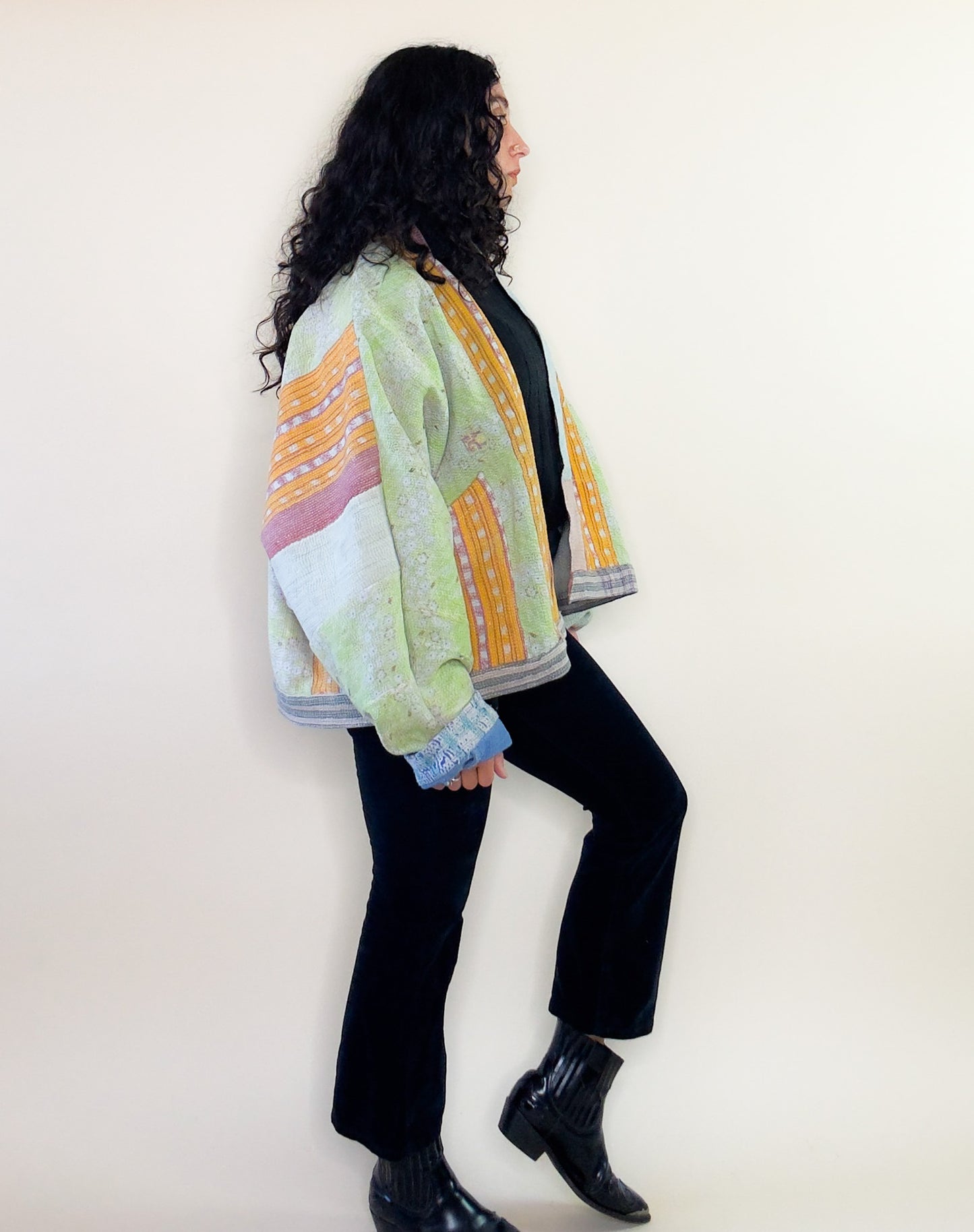 Good Luck| Raglan Sleeve Cropped Upcycled Indian Quilt Jacket