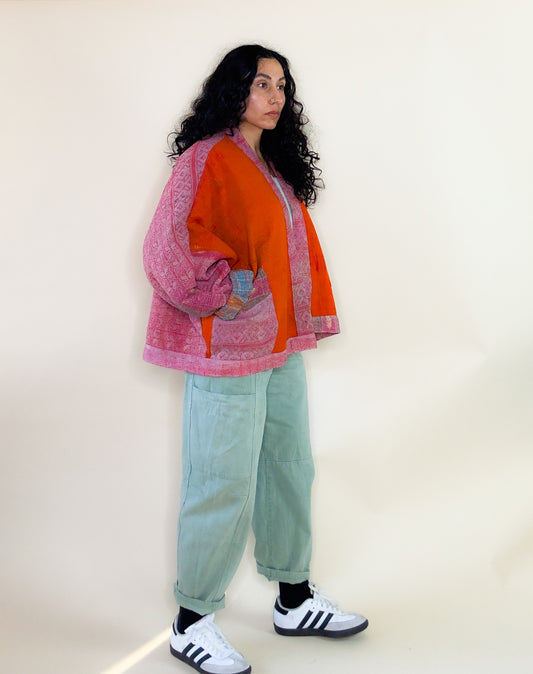 La Alma | Raglan Sleeve Cropped Upcycled Indian Quilt Jacket