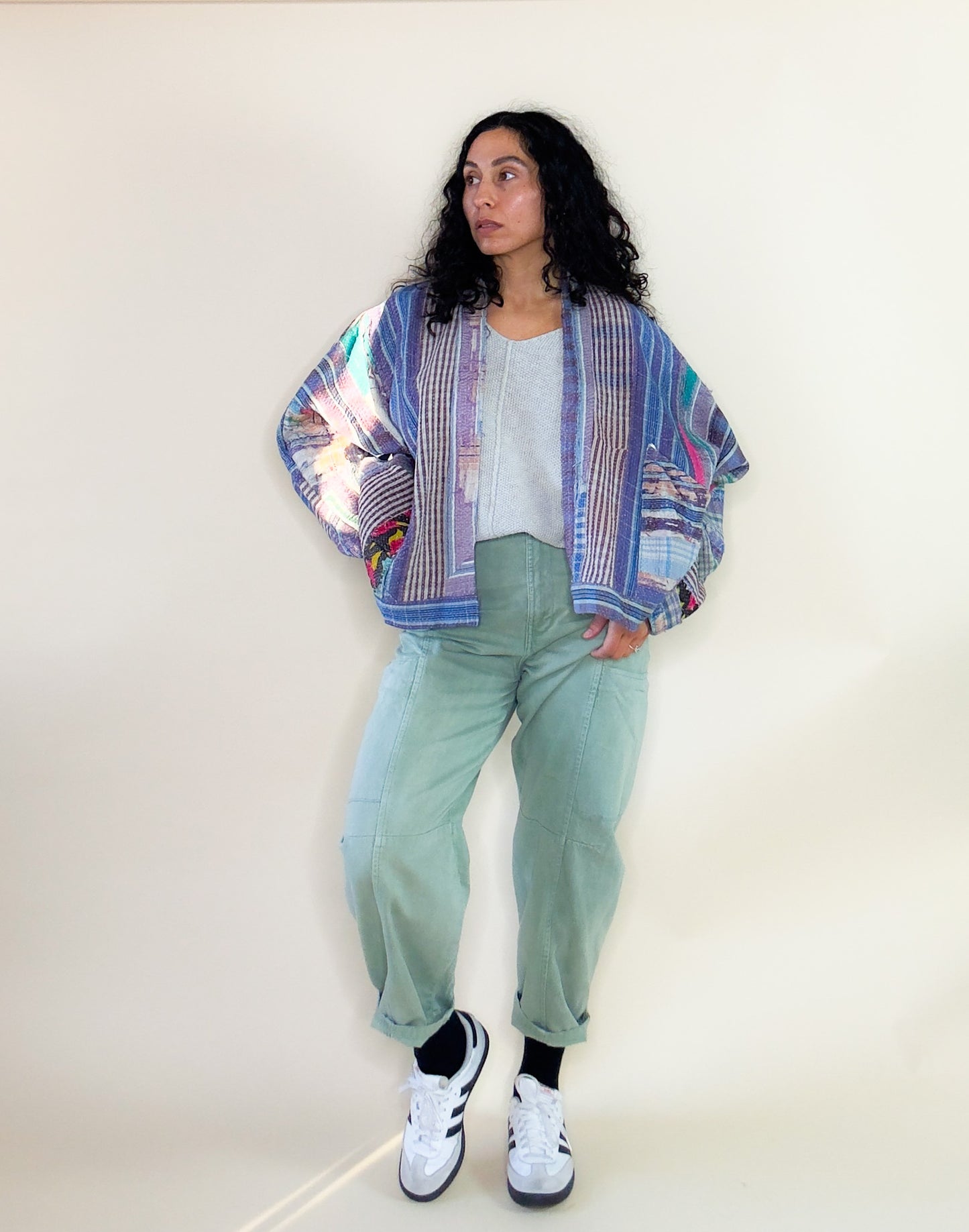 New Me | Raglan Sleeve Cropped Upcycled Indian Quilt Jacket