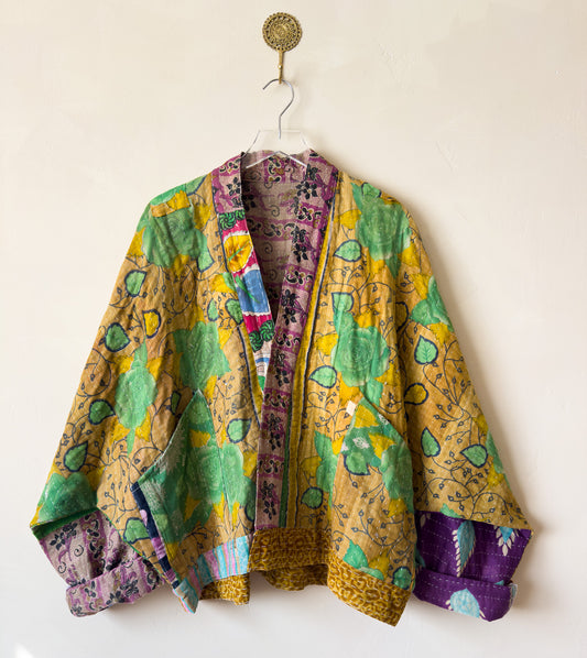 Nirvana | Raglan Sleeve Cropped Kantha Jacket | Reversible