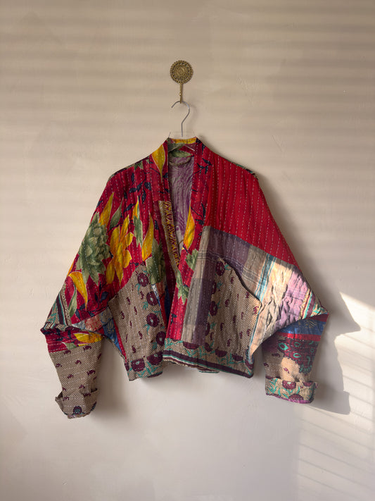 Summer Eve | Raglan Sleeve Cropped Kantha Jacket