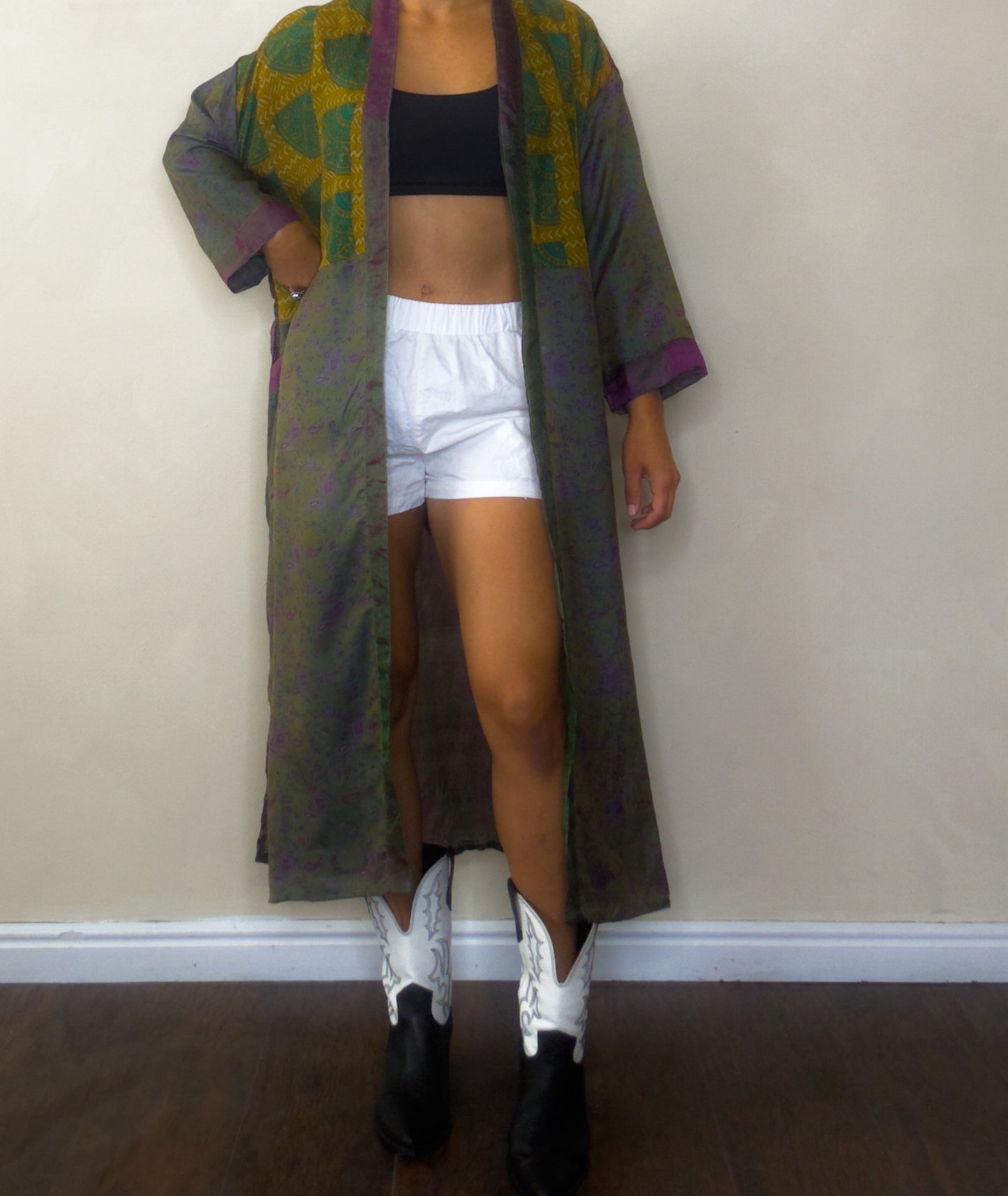 Touch Earth | Maxi Upcycled Silk Saree Kimono