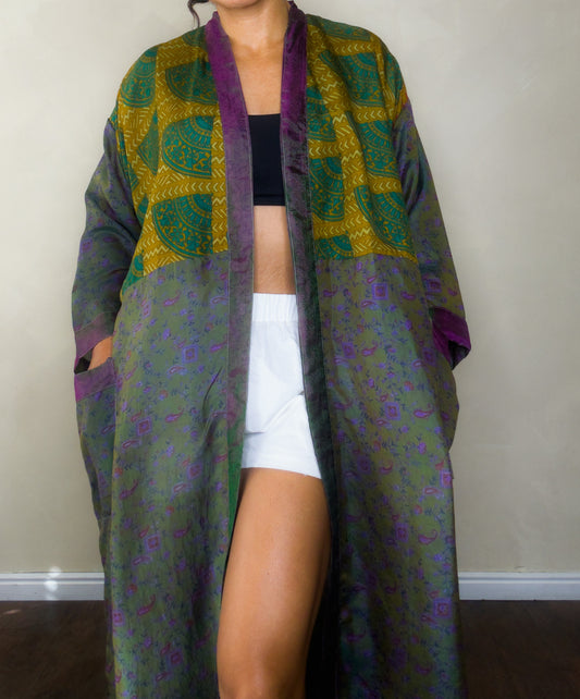Touch Earth | Maxi Upcycled Silk Saree Kimono