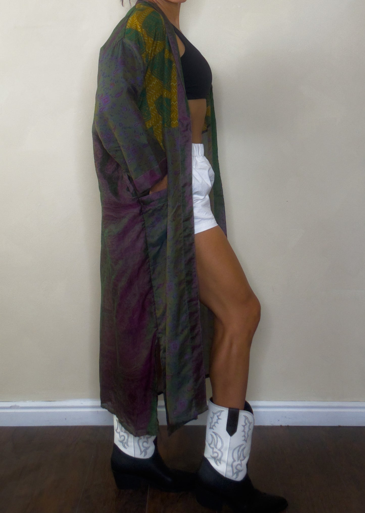 Touch Earth | Maxi Upcycled Silk Saree Kimono