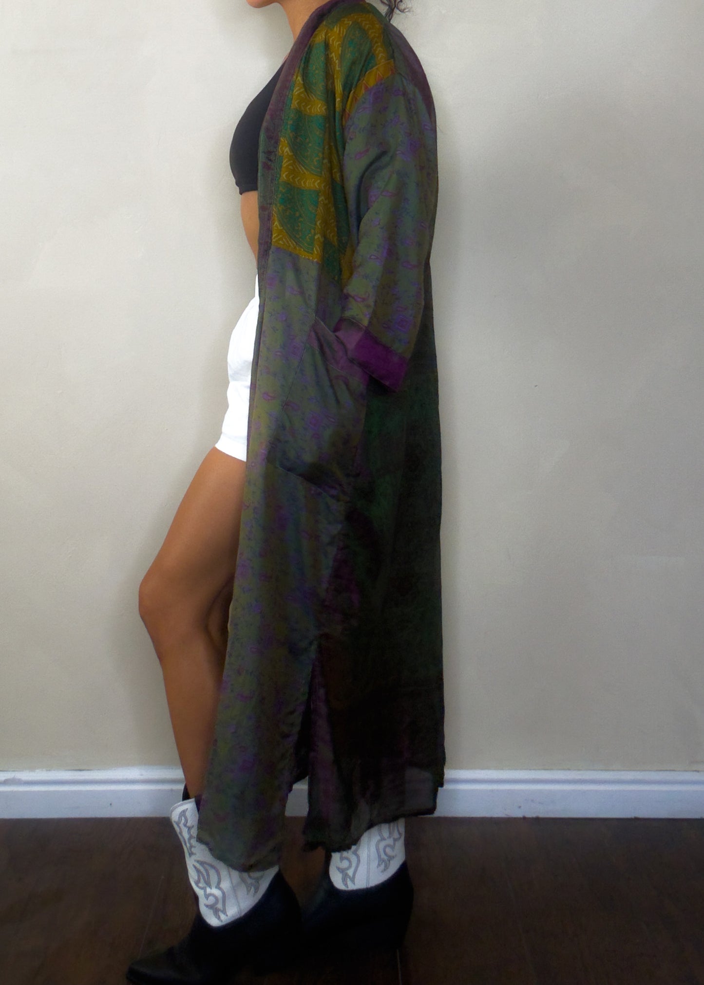 Touch Earth | Maxi Upcycled Silk Saree Kimono