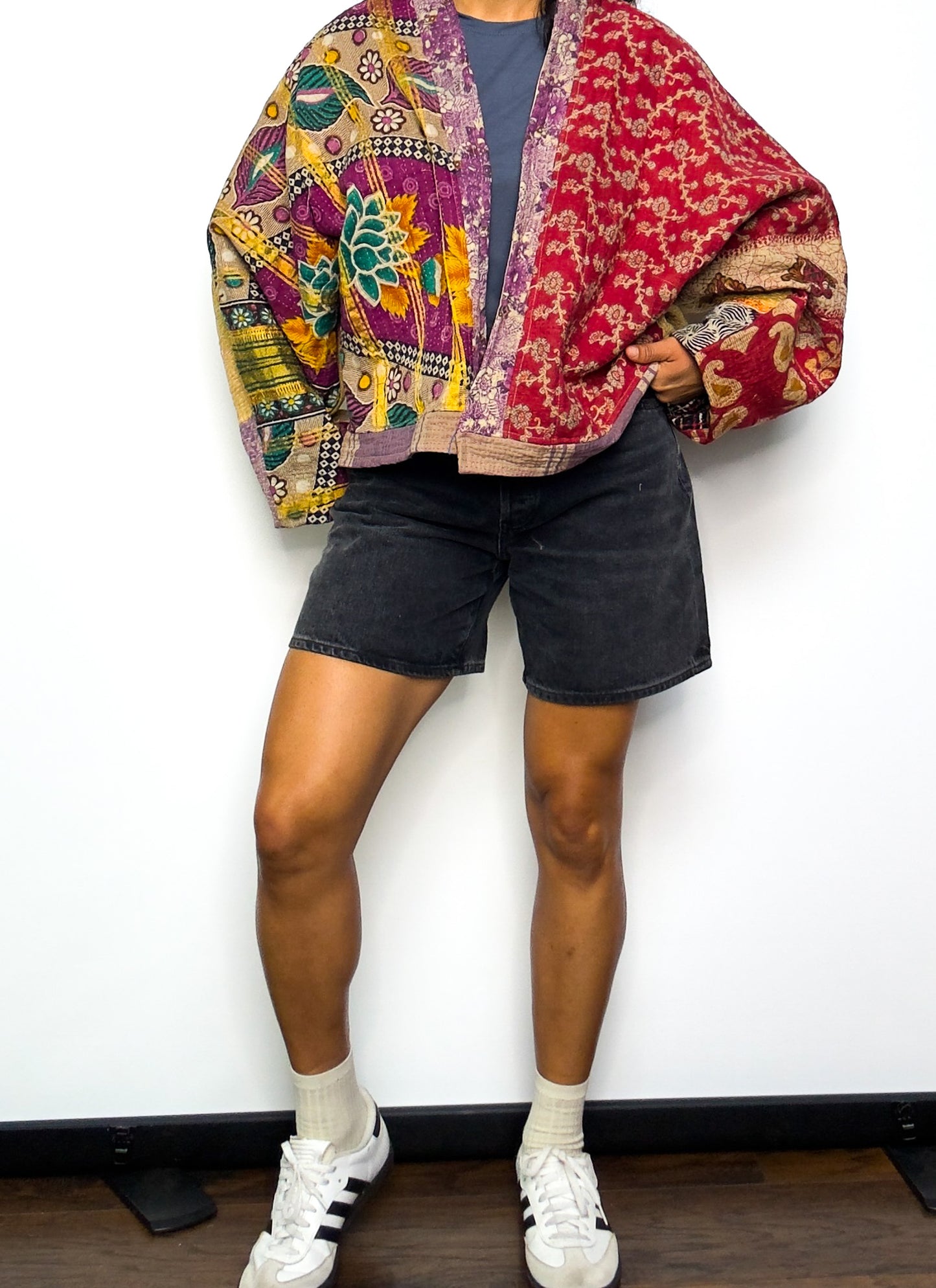 Plum Fairy | Raglan Sleeve Cropped Kantha Jacket