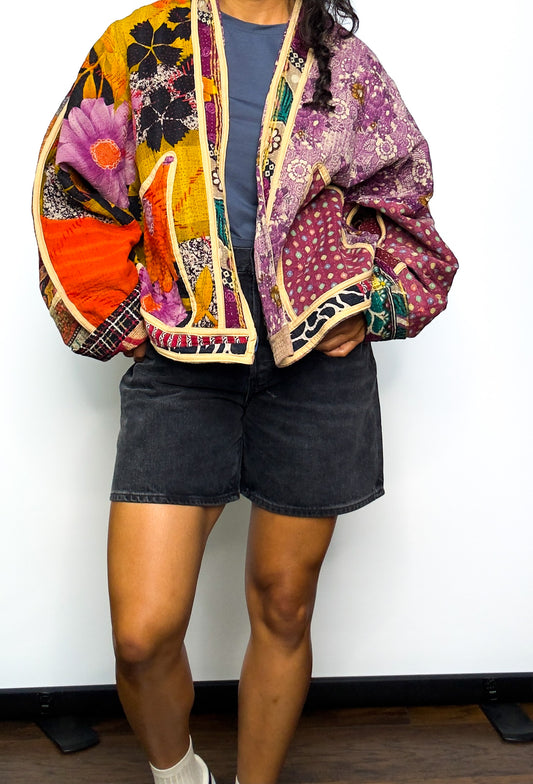 Plum Fairy | Raglan Sleeve Cropped Kantha Jacket
