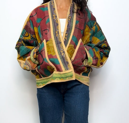 Envy | Raglan Sleeve Cropped Kantha Jacket