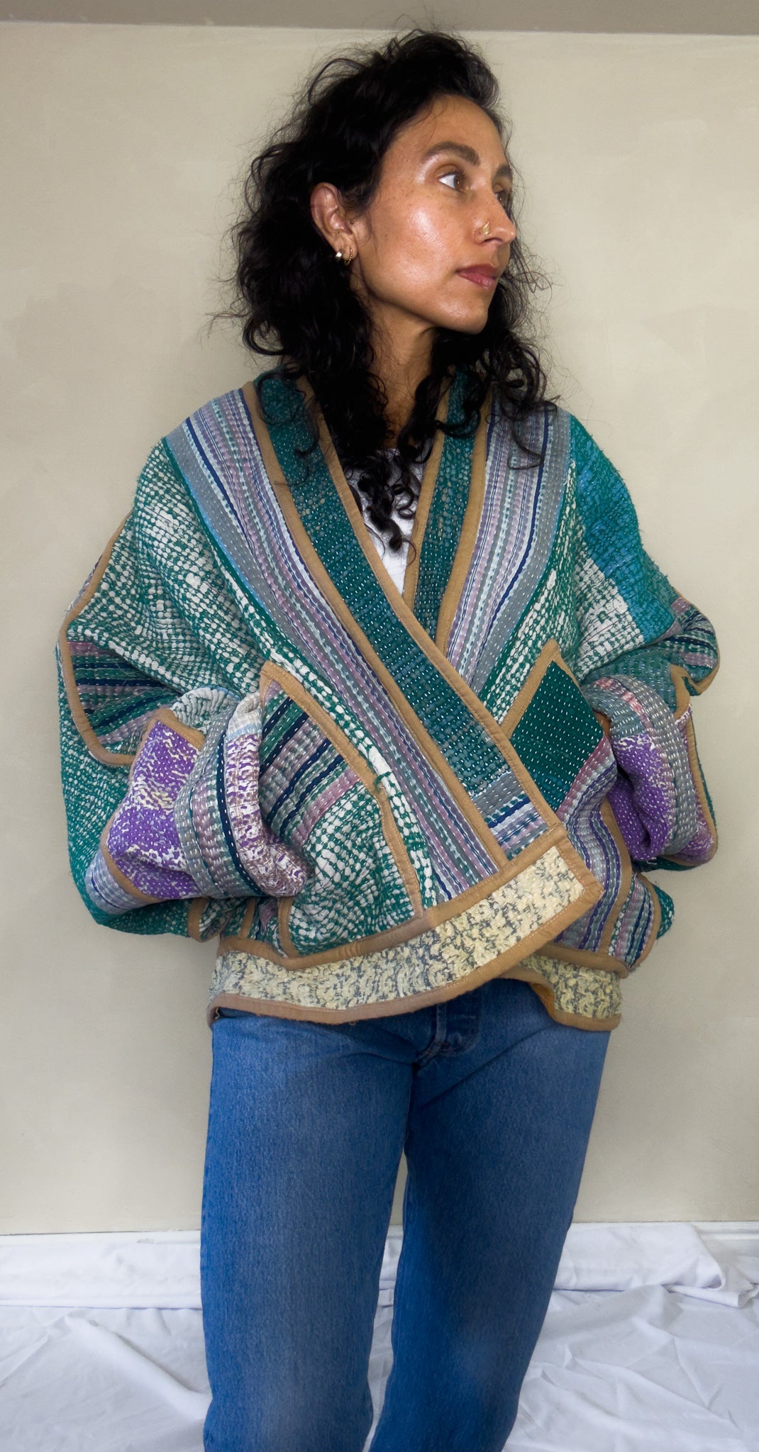 Diamonds | Raglan Sleeve Cropped Kantha Quilt Jacket