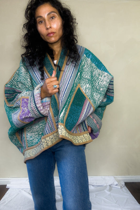 Diamonds | Raglan Sleeve Cropped Kantha Quilt Jacket