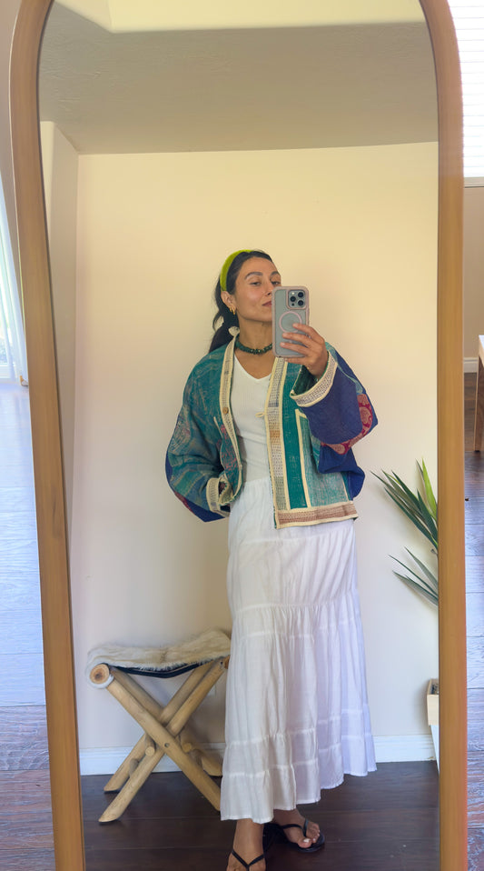 Good Karma | Raglan Sleeve Cropped Kantha Quilt Jacket | Reversible