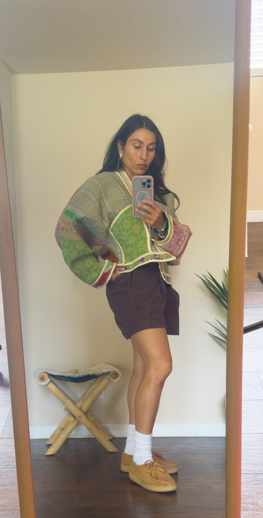 Good Karma | Raglan Sleeve Cropped Kantha Jacket | Reversible