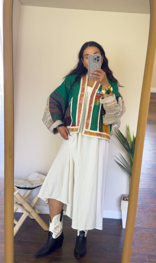 Good Karma | Raglan Sleeve Cropped Kantha Jacket | Reversible