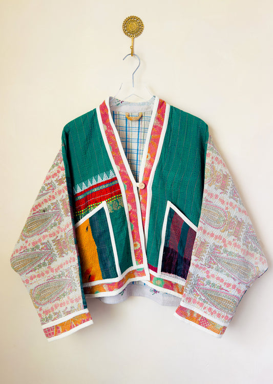 Good Karma | Raglan Sleeve Cropped Kantha Jacket | Reversible