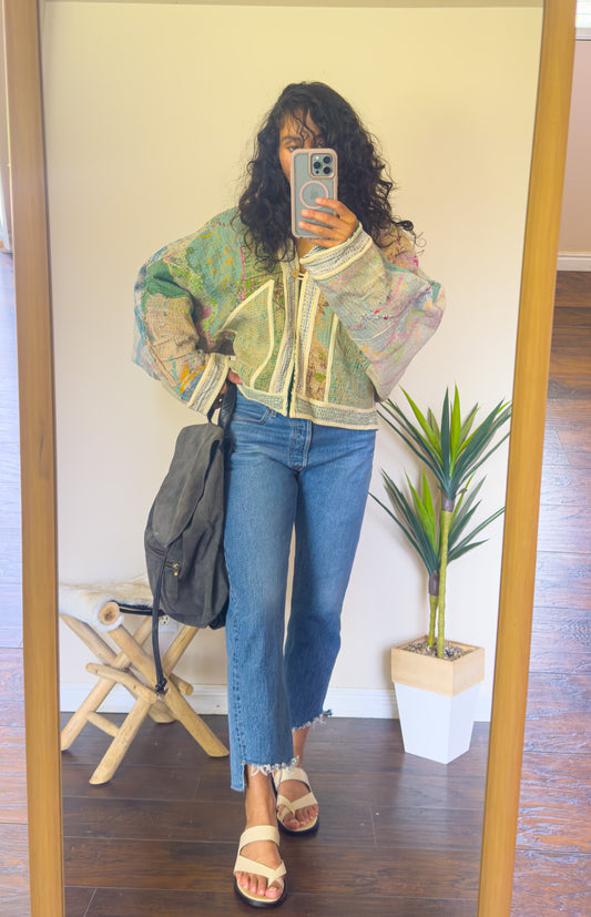 Good Karma | Raglan Sleeve Cropped Kantha Jacket | Reversible