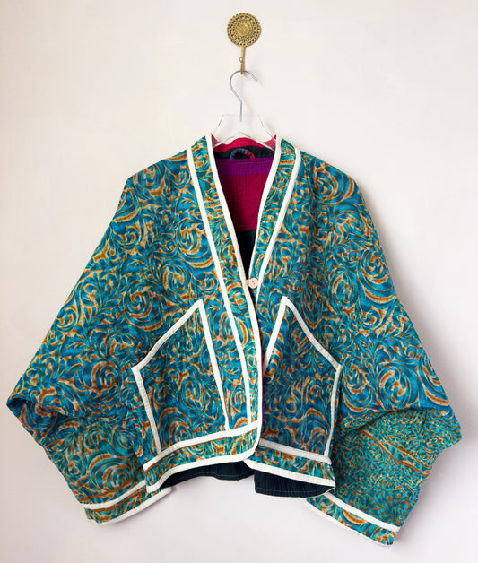 Good Karma | Raglan Sleeve Cropped Kantha Jacket | Reversible