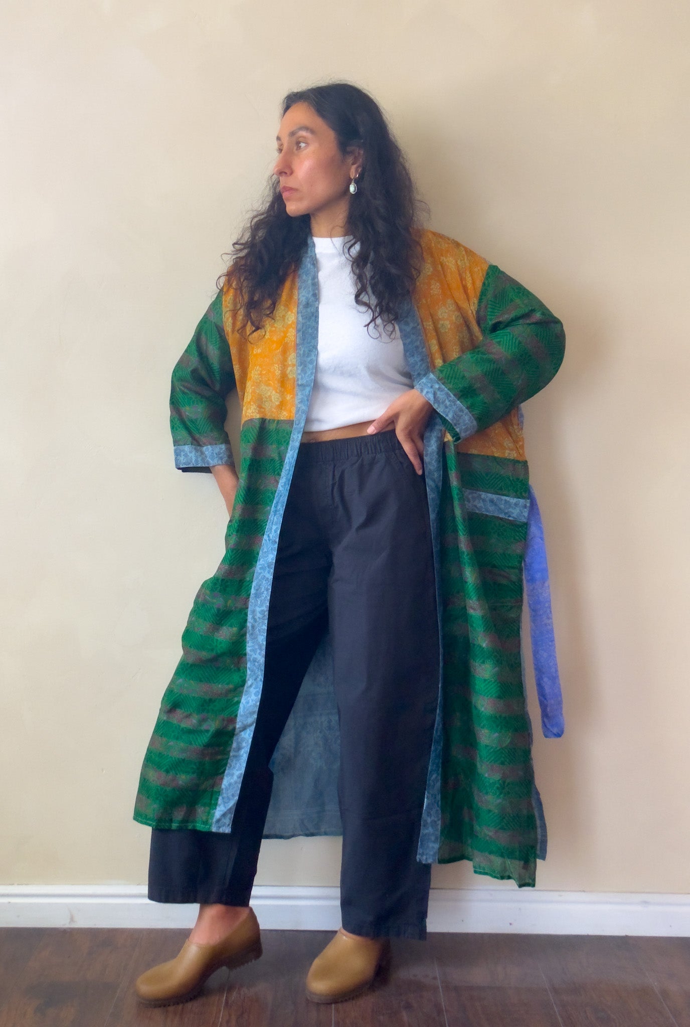 Blue and Jewel | Maxi Upcycled Silk Saree Kimono
