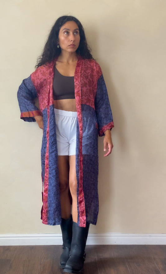 Red Rocks | Maxi Upcycled Silk Saree Kimono