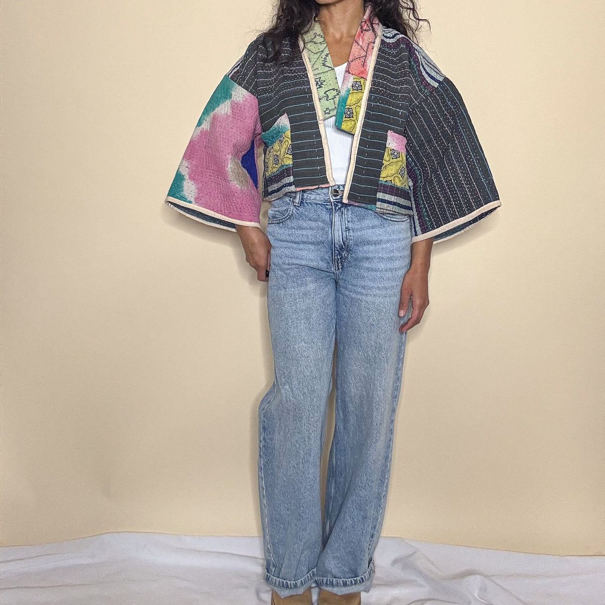 The Mila | Batwing Sleeve Cropped Kantha Jacket | Reversible