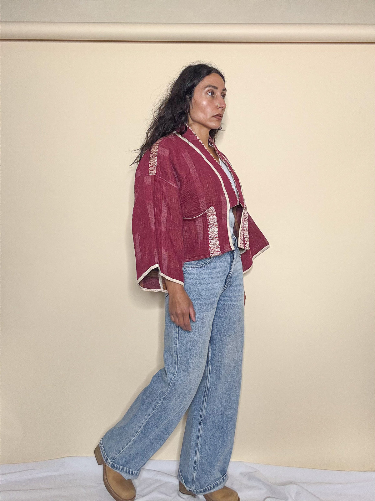The Mila | Batwing Sleeve Cropped Kantha Jacket | Reversible