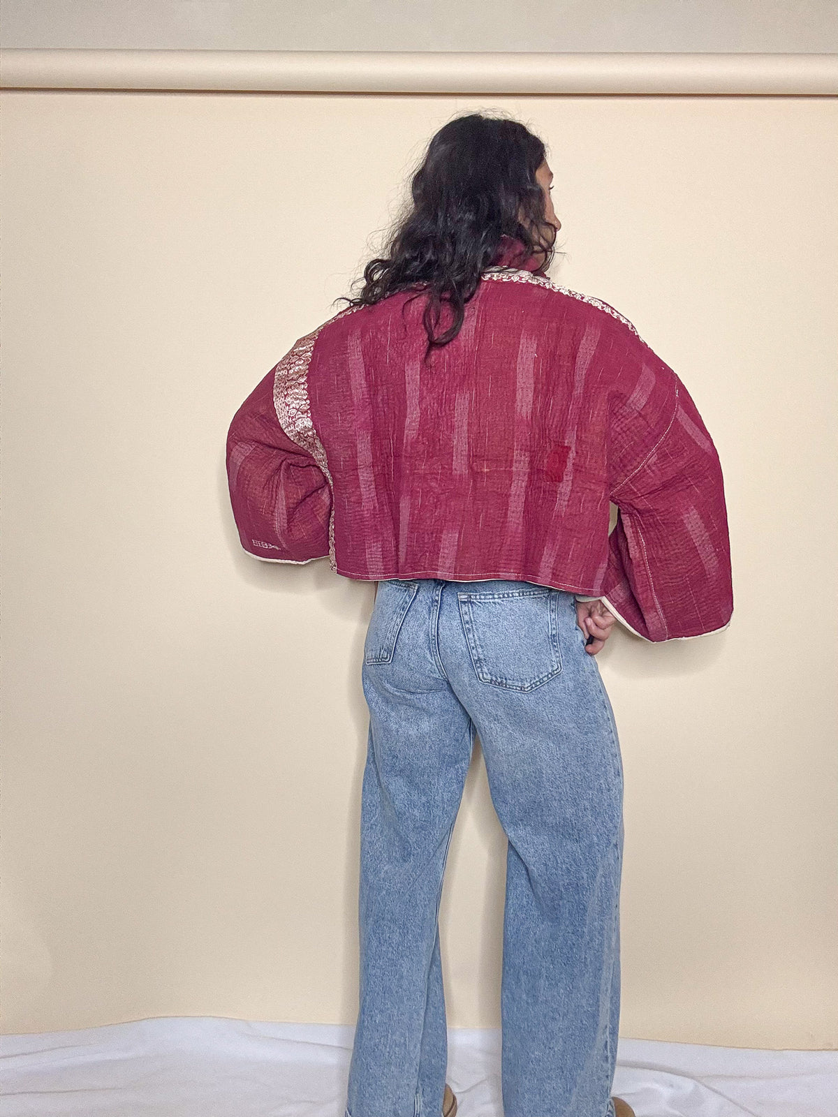 The Mila | Batwing Sleeve Cropped Kantha Jacket | Reversible