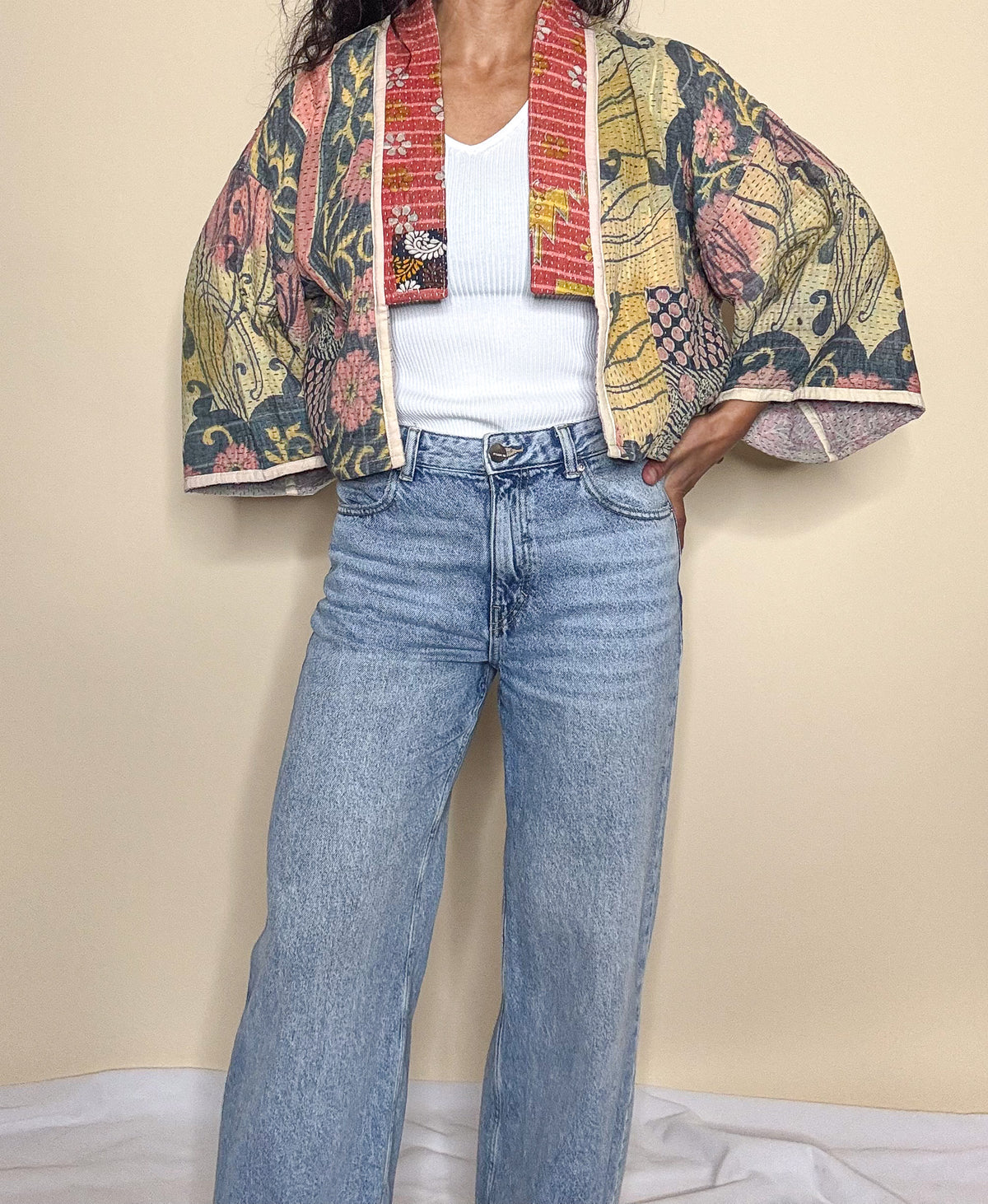The Mila | Batwing Sleeve Cropped Kantha Jacket | Reversible