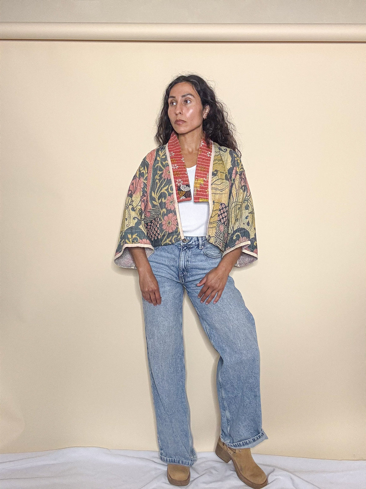 The Mila | Batwing Sleeve Cropped Kantha Jacket | Reversible