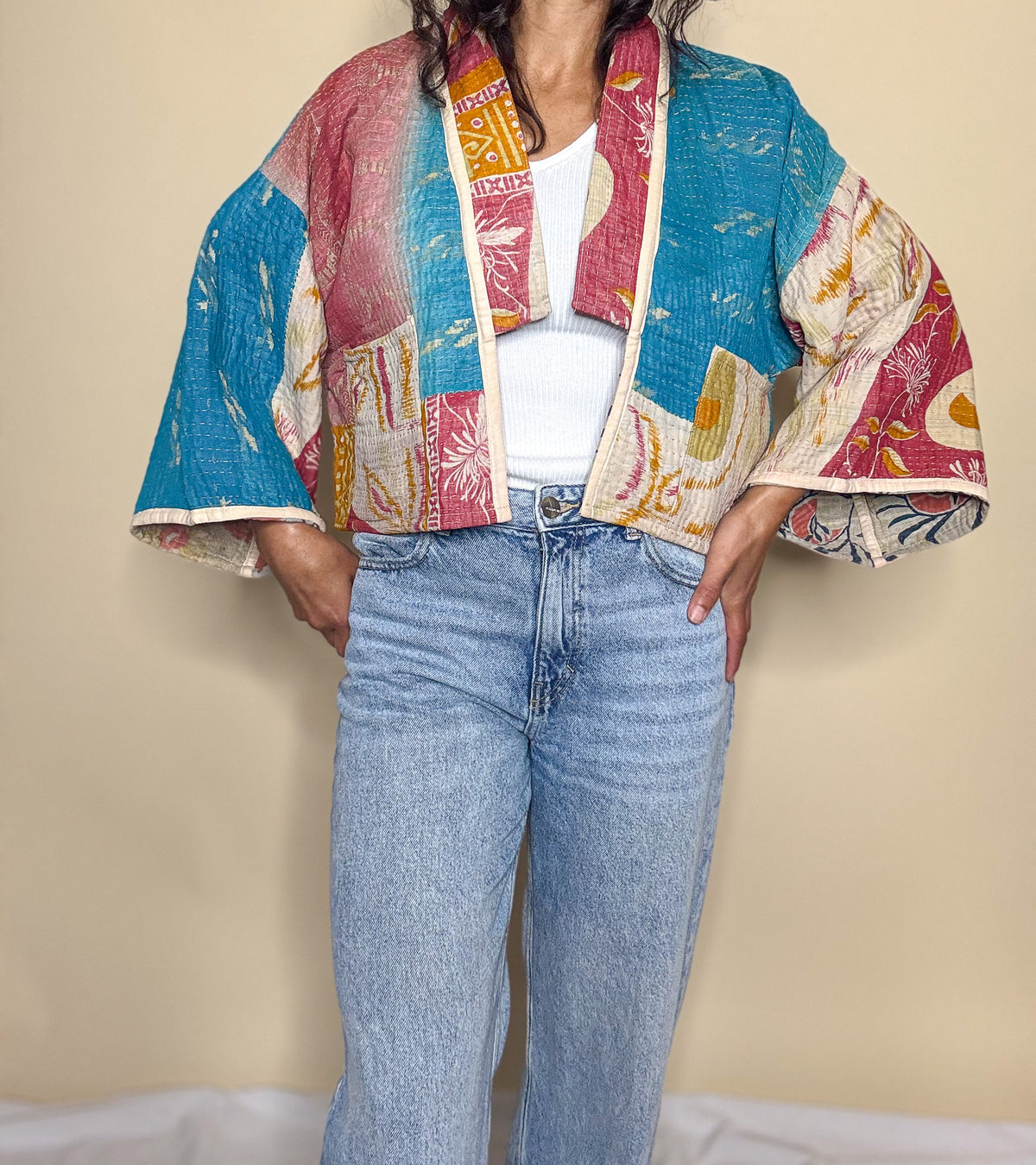 The Mila | Batwing Sleeve Cropped Kantha Jacket | Reversible
