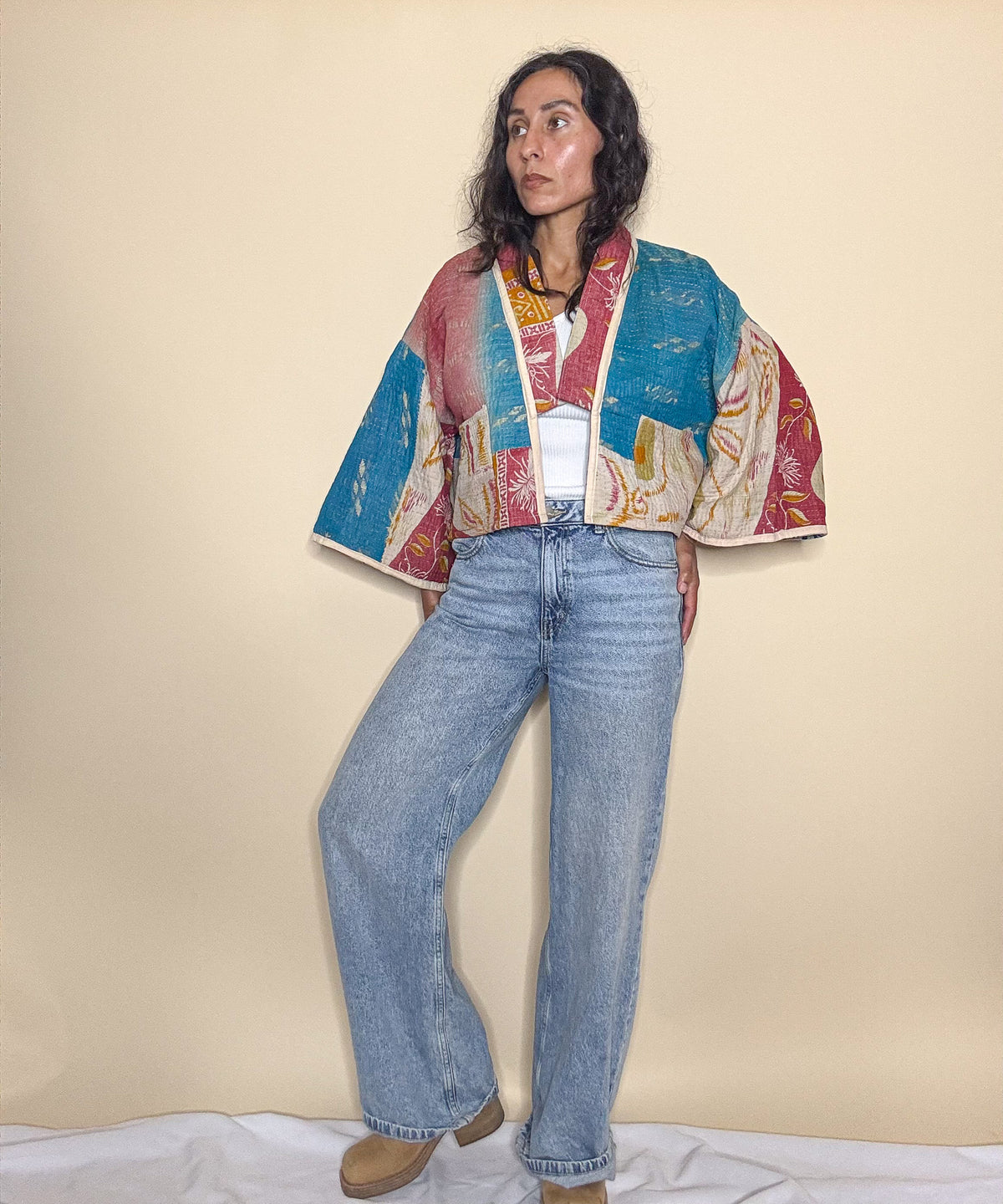 The Mila | Batwing Sleeve Cropped Kantha Jacket | Reversible