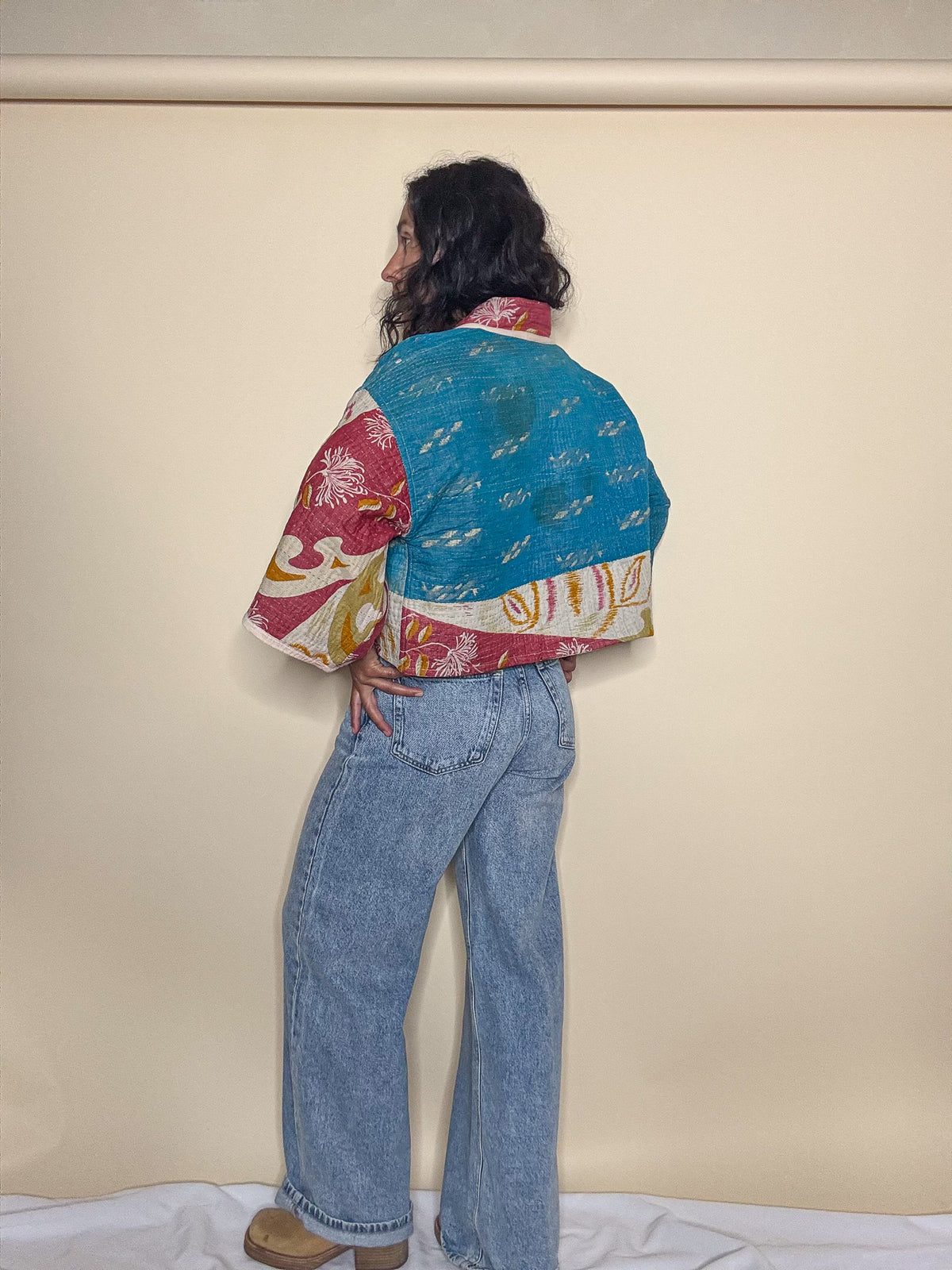The Mila | Batwing Sleeve Cropped Kantha Jacket | Reversible