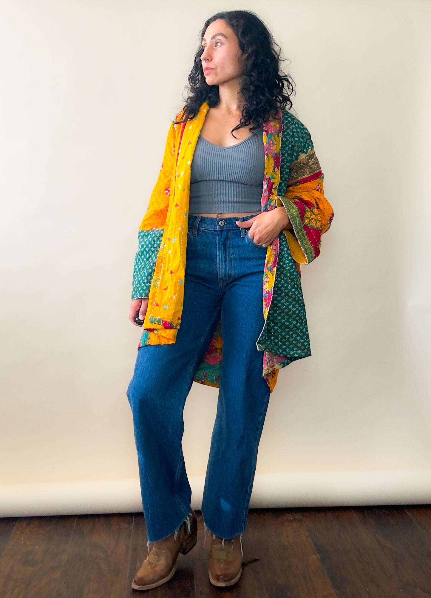 Leap Of Faith Kimono Style Kantha Jacket