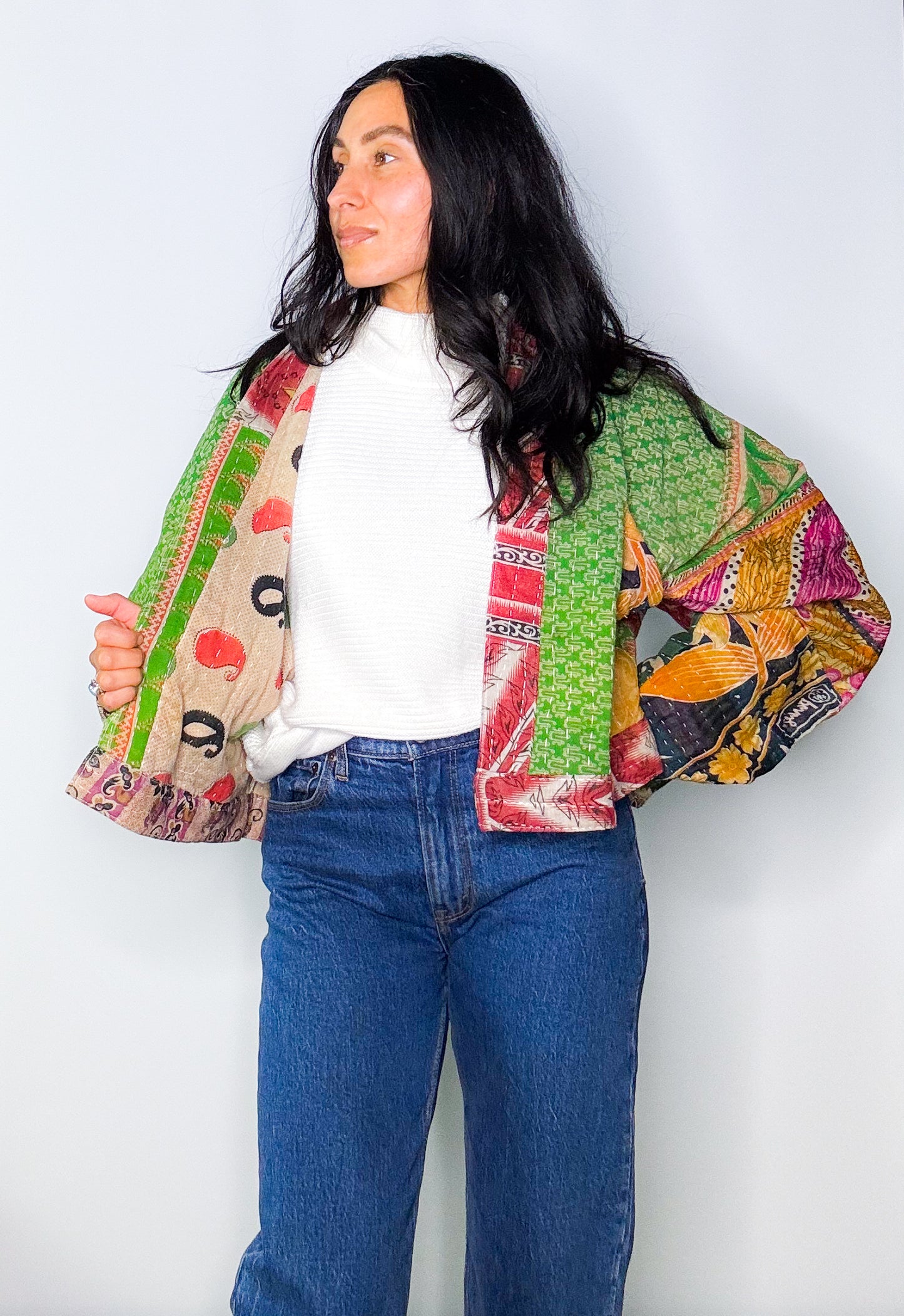 Cordelia| Raglan Sleeve Reversible Kantha Jacket