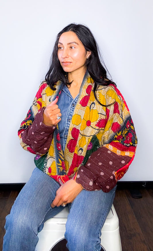 Chavela| Raglan Sleeve Reversible Kantha Jacket